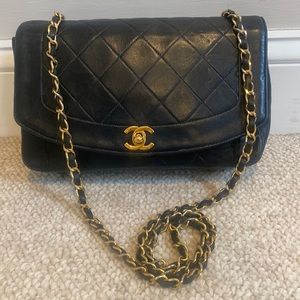 Chanel Vintage Diana Bag Quilted Lambskin Medium Black